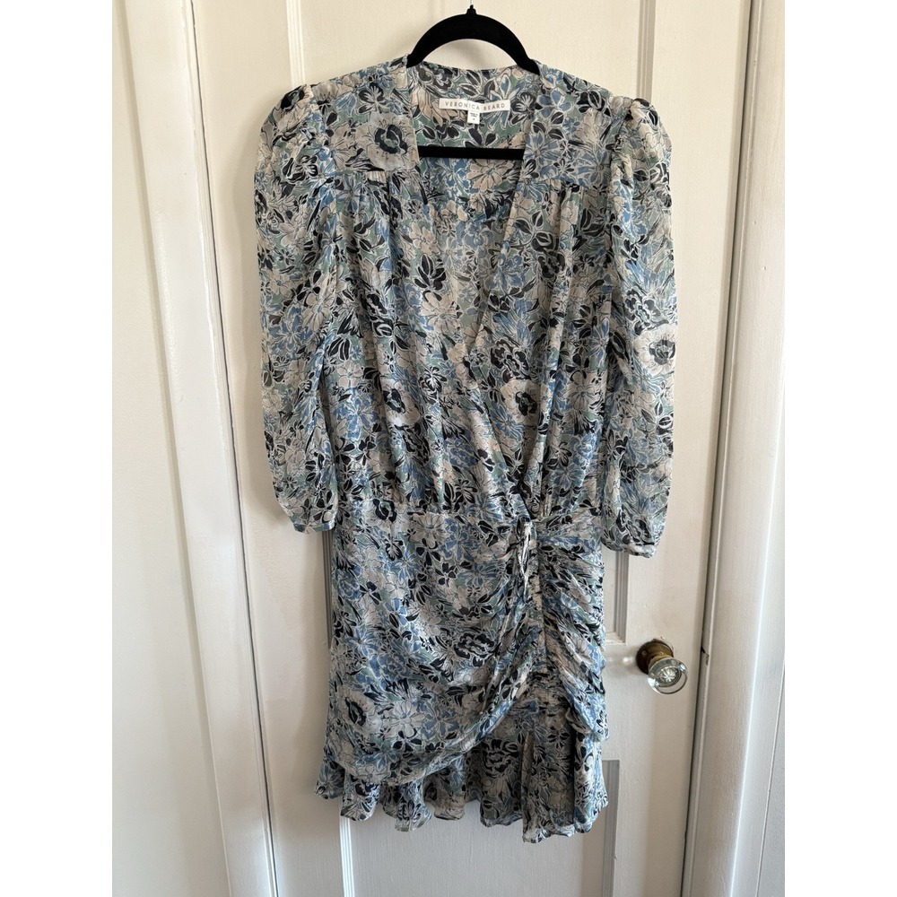 Veronica Beard Silk Floral Maggie Wrap Dress Size 4 Blue Multicolor $450 - Picture 5 of 10